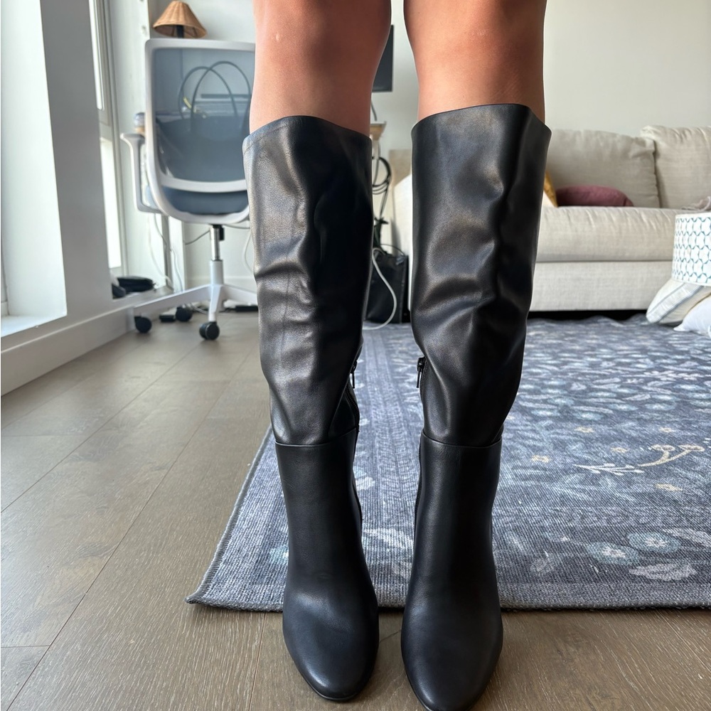 Black Leather Knee-High Boots